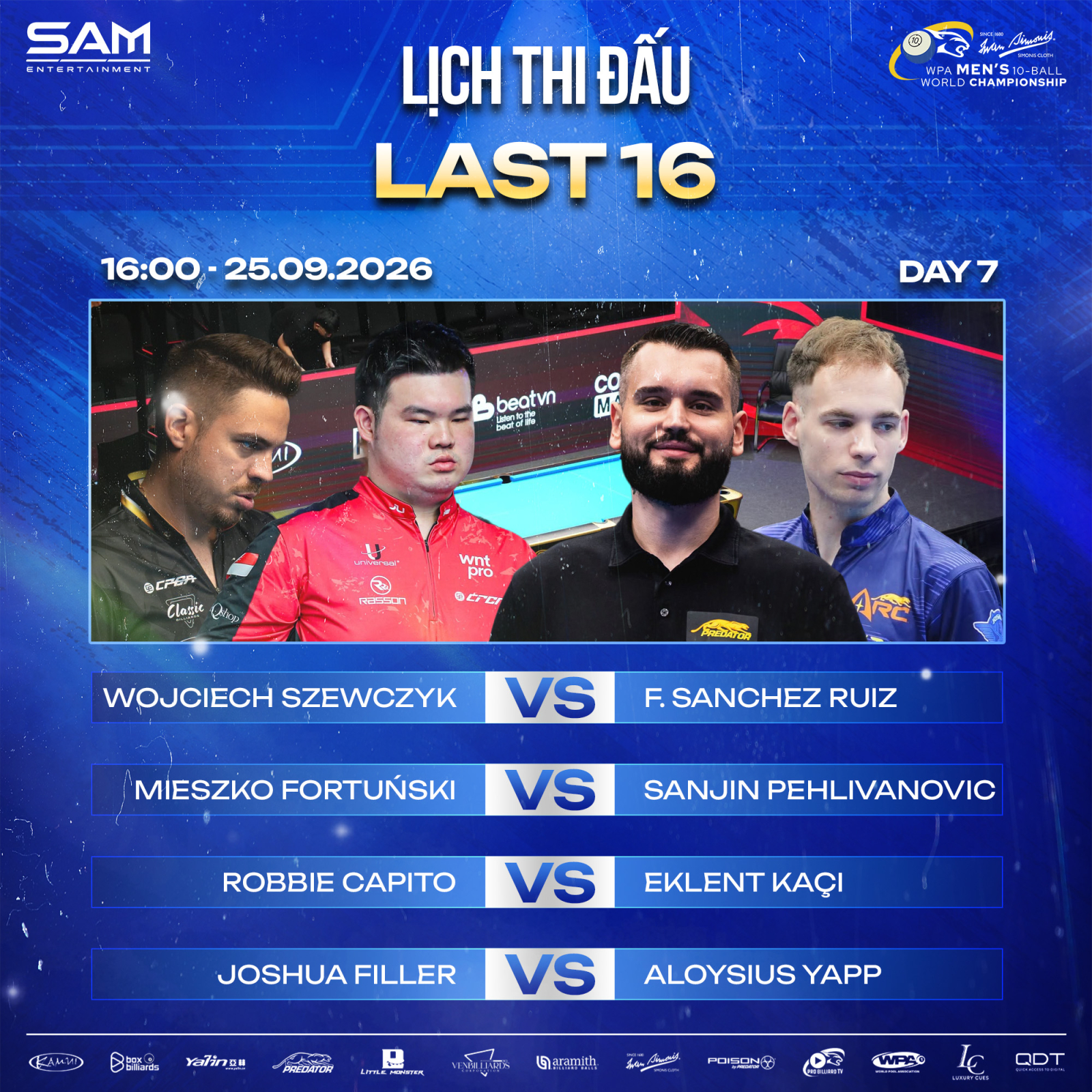 8 CƠ THỦ TRANH 4 TẤM VÉ BÁN KẾT 10-BALL THẾ GIỚI 2026