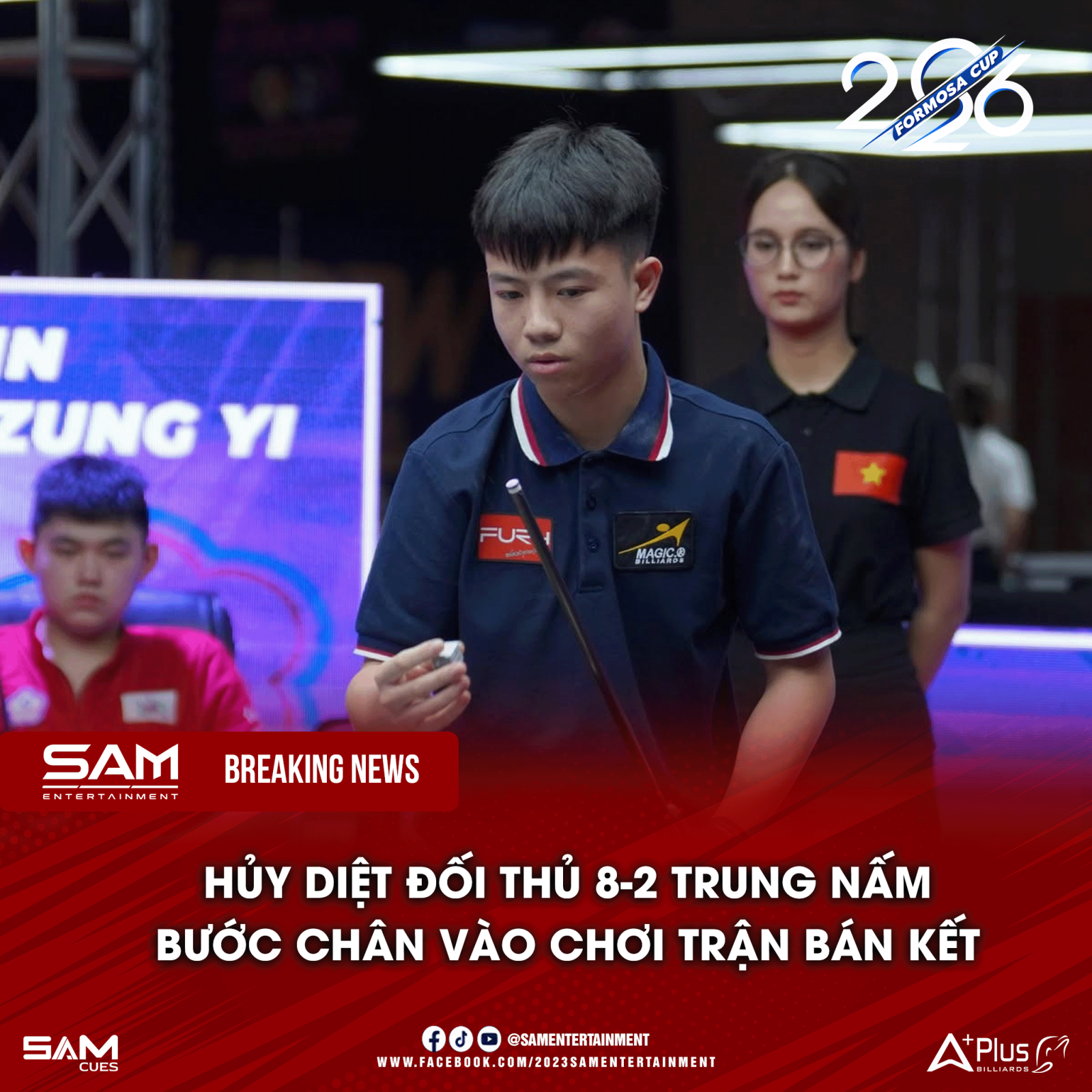 Nguyễn Tiến Trung thắng đậm 8-2, tiến vào bán kết nội dung Junior tại Formosa Cup International Pool Open 2026