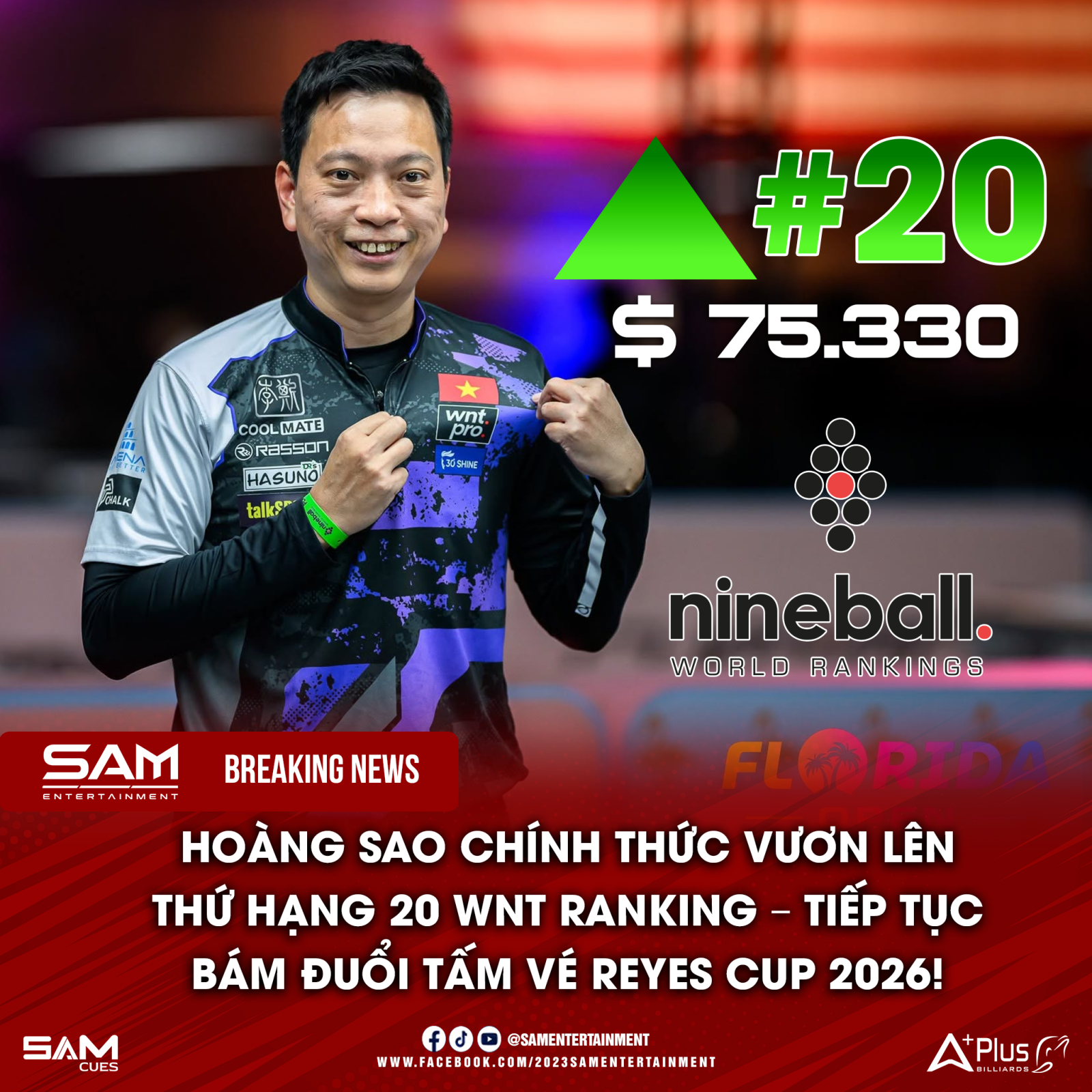 HOÀNG SAO CHÍNH THỨC VƯƠN LÊN HẠNG 20 WNT RANKING – TIẾP TỤC BÁM ĐUỔI TẤM VÉ REYES CUP 2026!