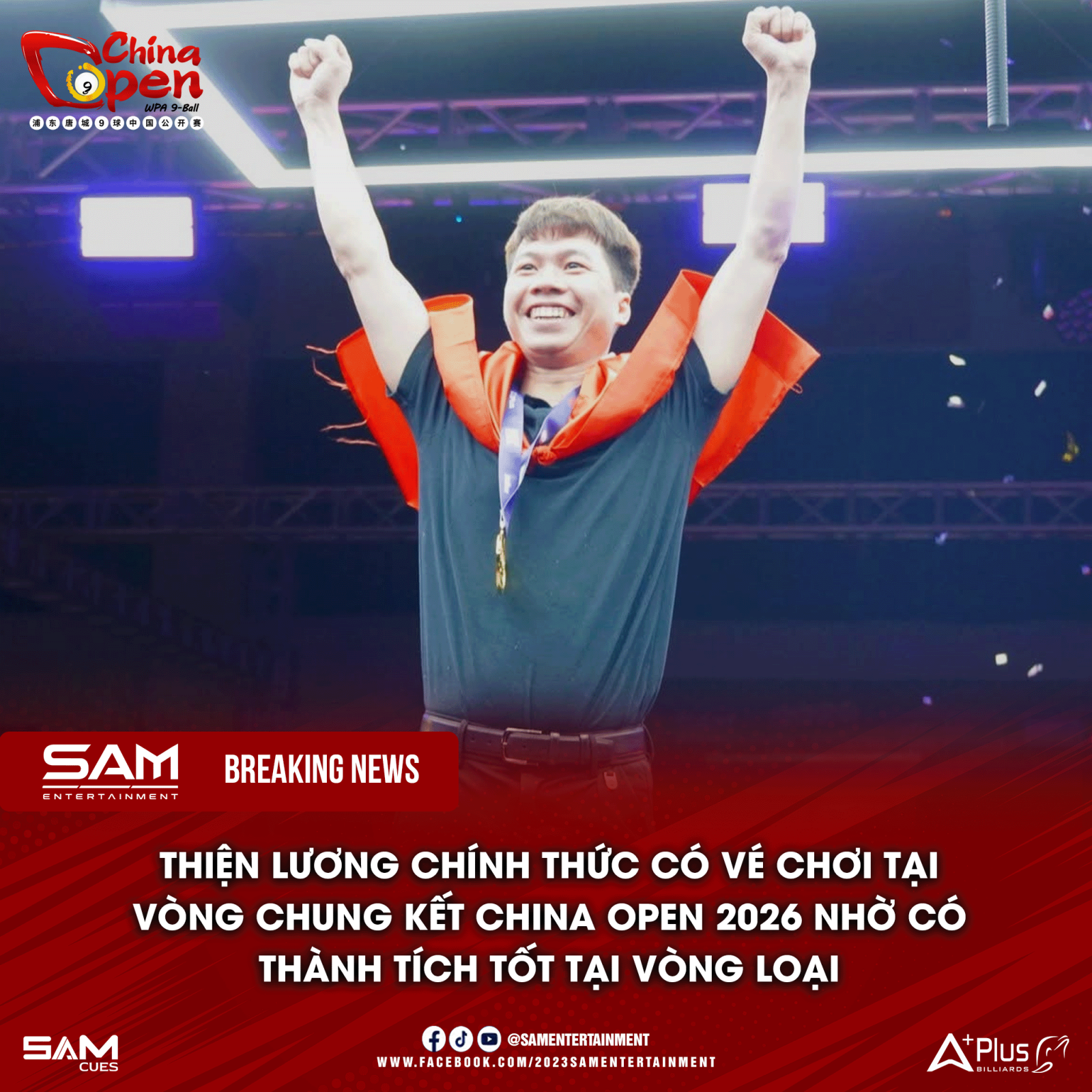 Lường Đức Thiện nhận suất vào vòng 2 China Open 2026 sau màn trình diễn ấn tượng tại vòng loại
