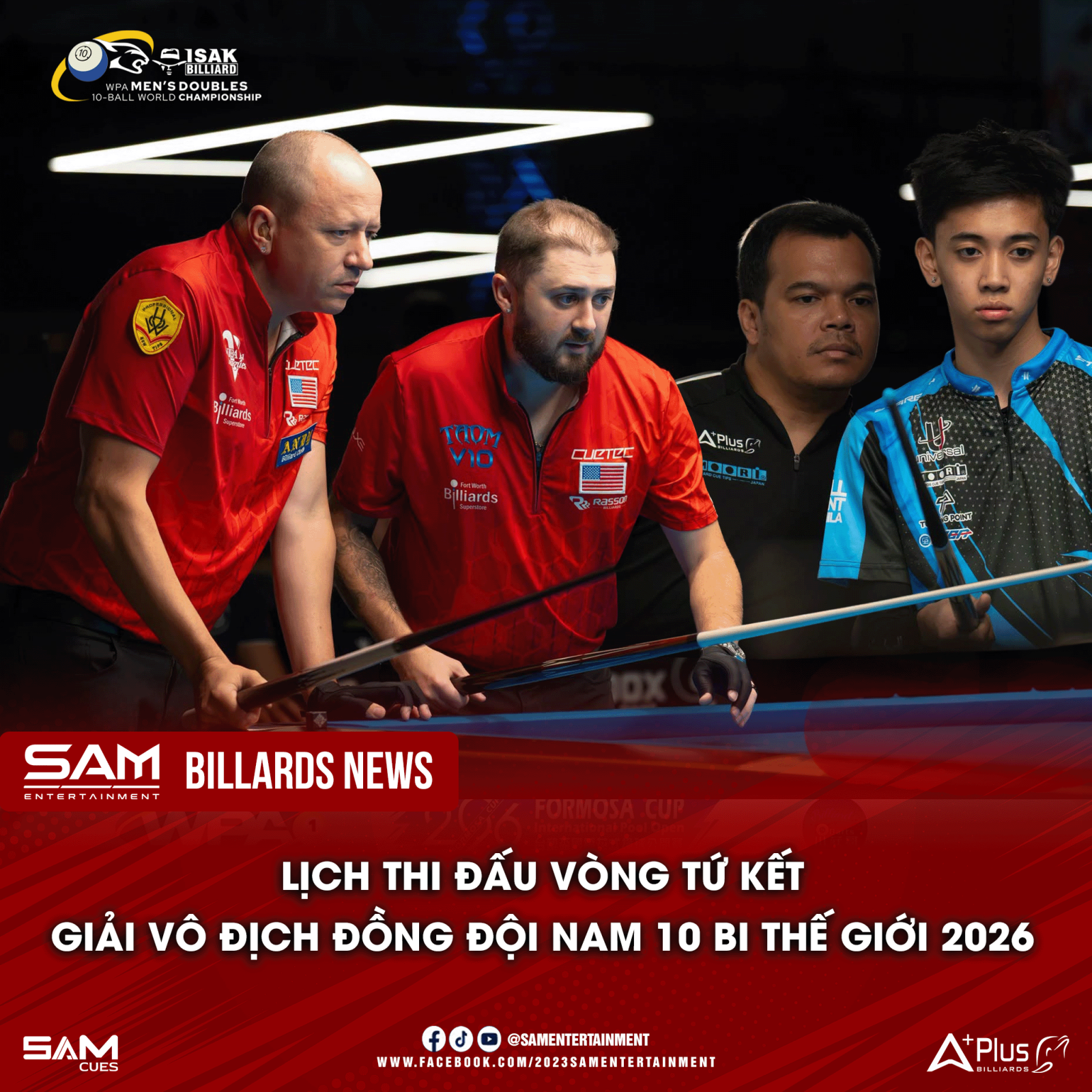 LỊCH THI ĐẤU TỨ KẾT GIẢI ĐỒNG ĐỘI NAM 10-BALL THẾ GIỚI 2026
