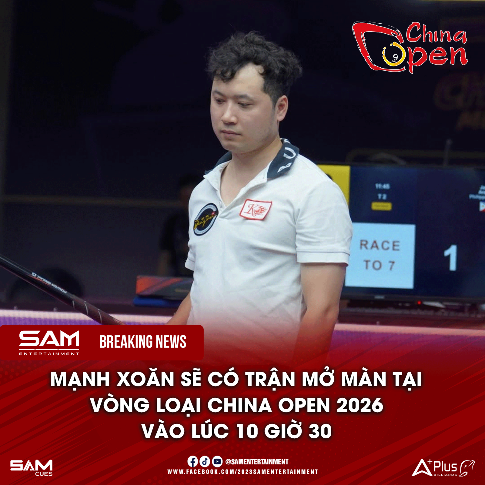 Mạnh Xoăn bước vào vòng sơ loại China Open 2026, Lường Đức Thiện đã có suất tại vòng chung kết