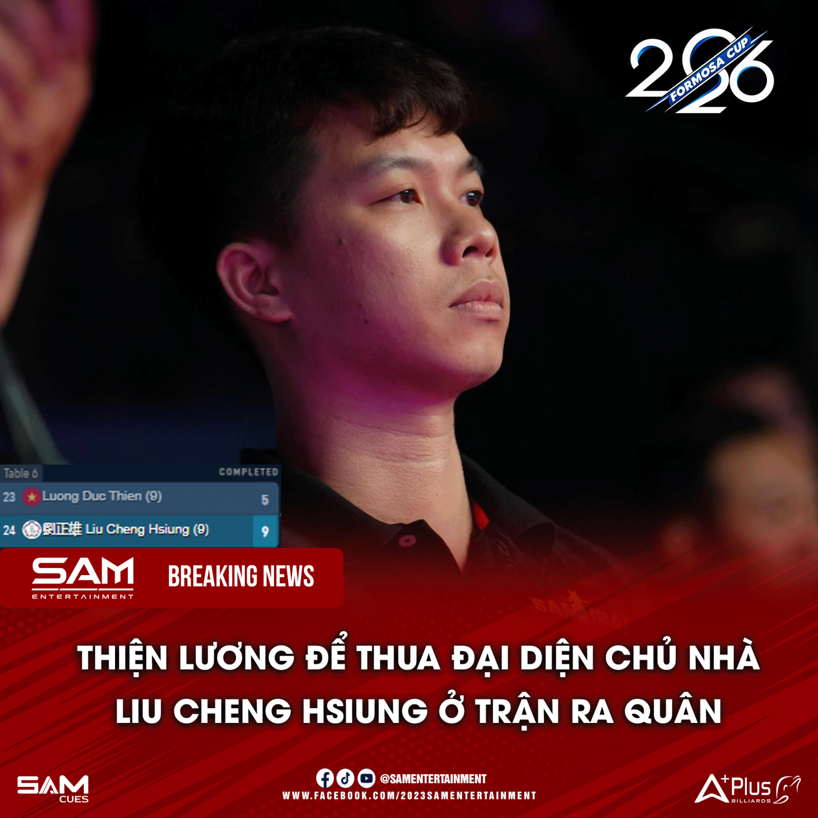 Lường Đức Thiện thua trận ra quân, tiếp tục hành trình tại Formosa Cup 2026