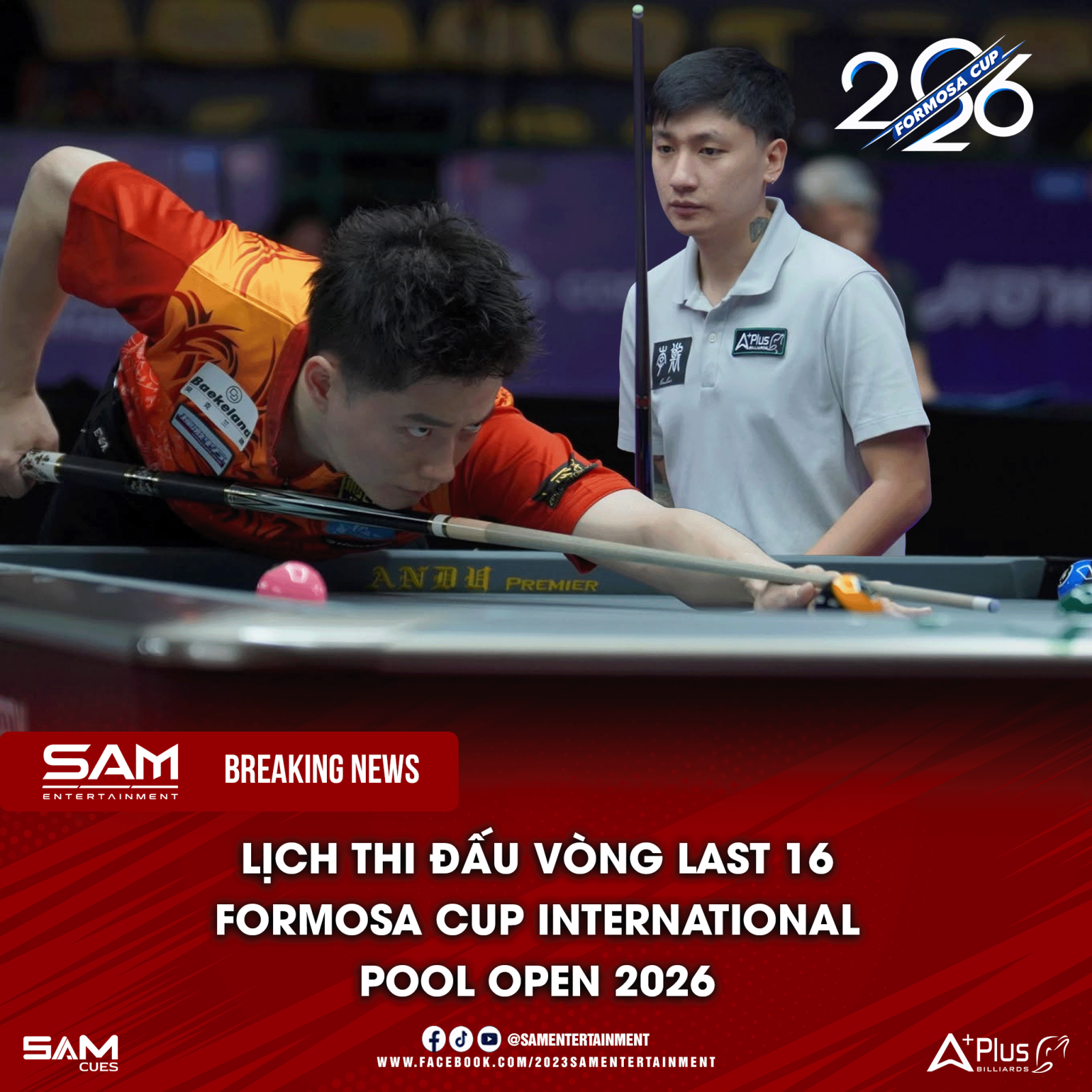 Lịch thi đấu Last 16 Formosa Cup International Pool Open 2026
