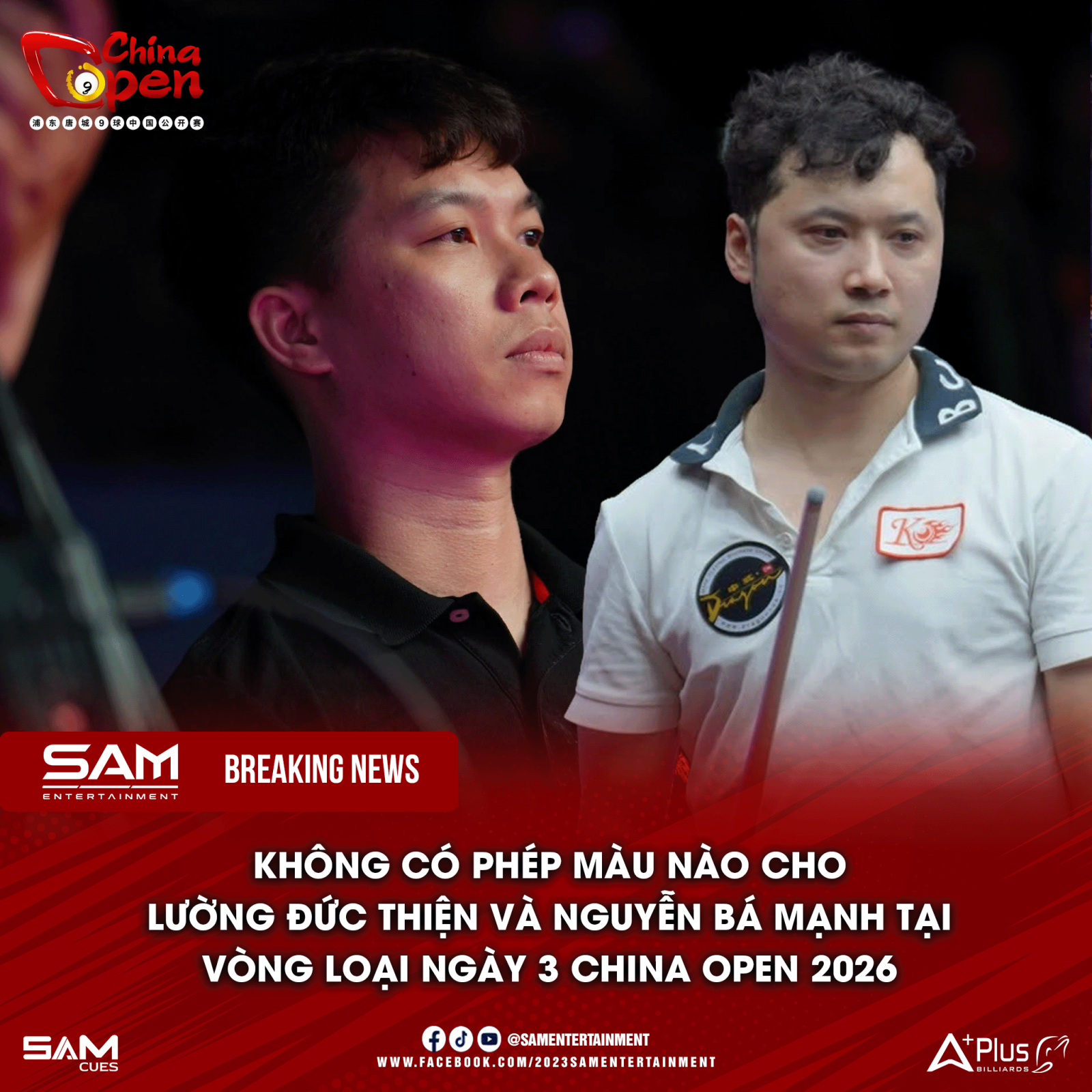 Lường Đức Thiện và Nguyễn Bá Mạnh dừng bước tại vòng loại ngày 3 China Open 2026
