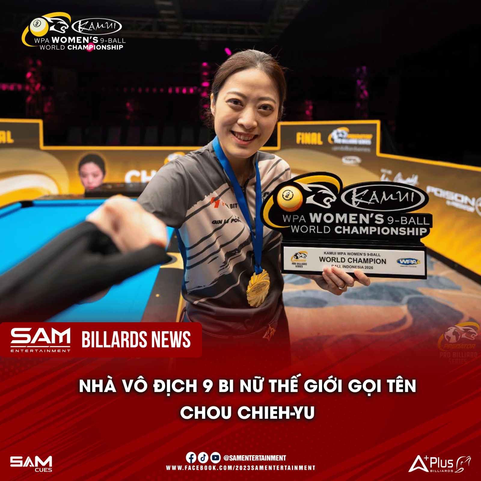 CHOU CHIEH-YU VÔ ĐỊCH 9-BALL NỮ THẾ GIỚI 2026, NHẬN 55.000 USD