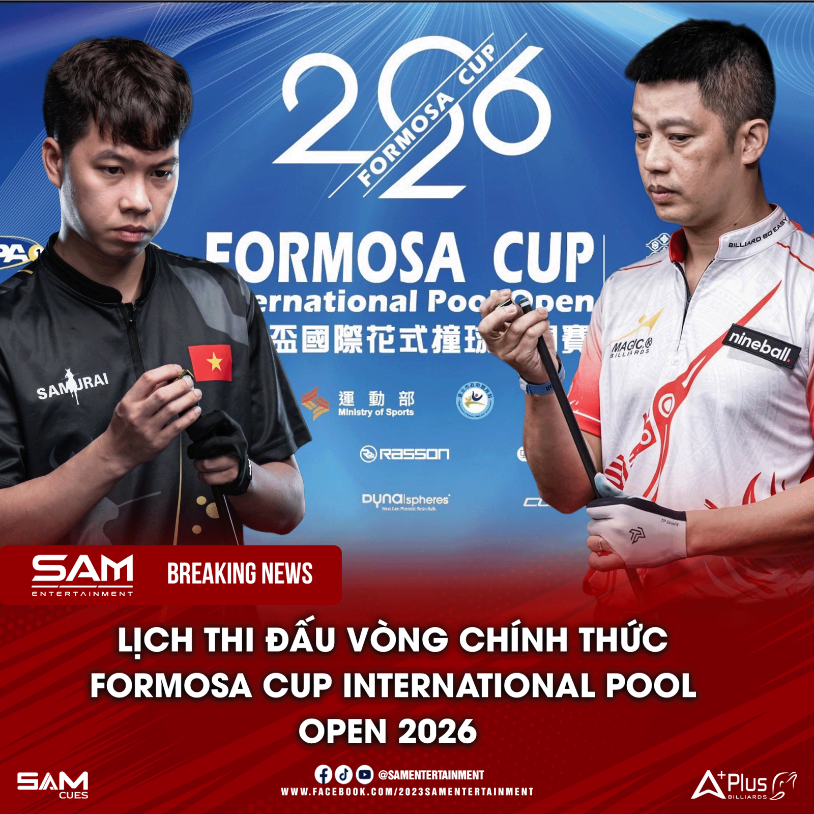 Lường Đức Thiện và Đặng Thành Kiên bước vào vòng chính thức Formosa Cup International Pool Open 2026