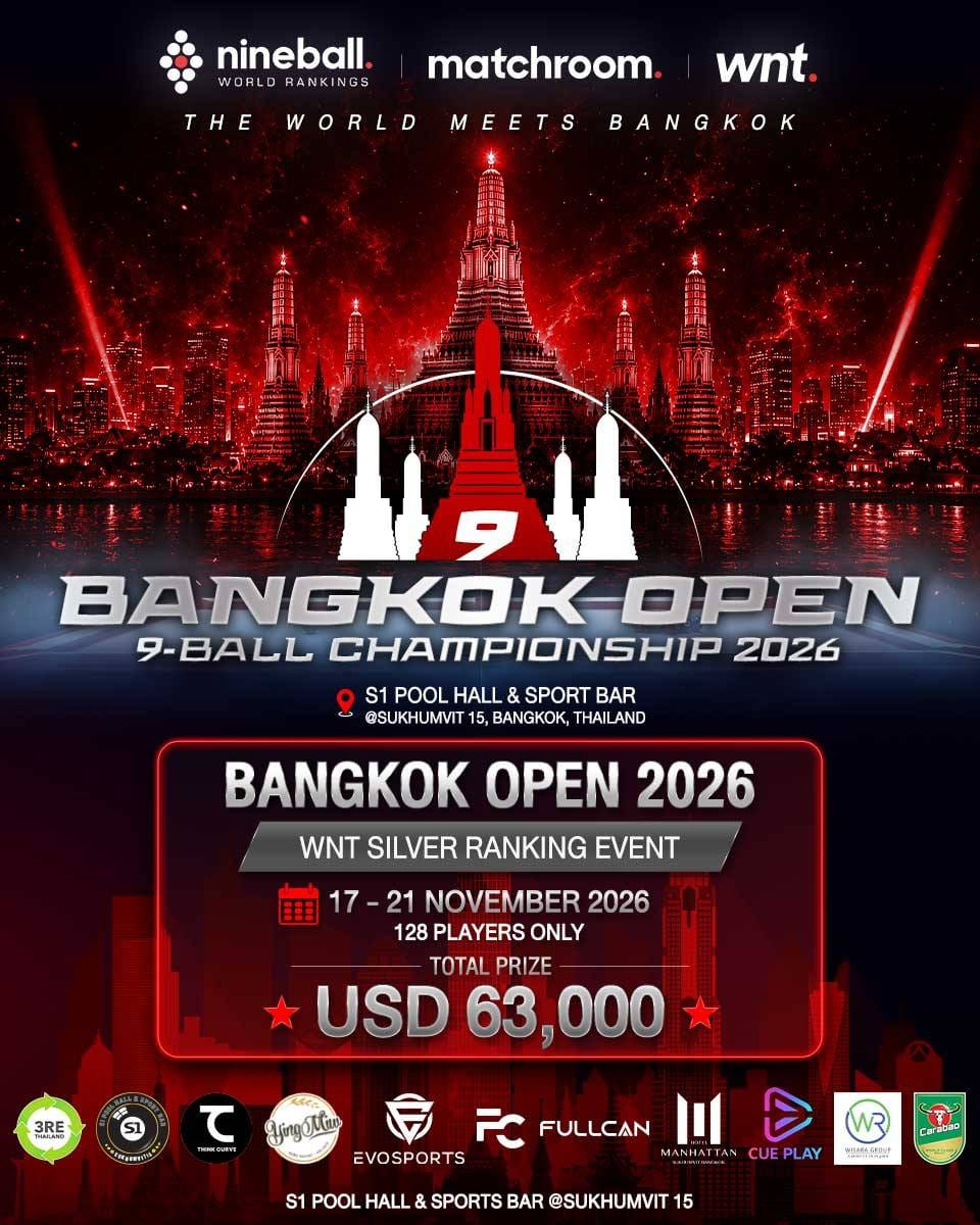 Bangkok Open 9-Ball Championship 2026: Đấu trường WNT Silver đổ bộ Bangkok tháng 11